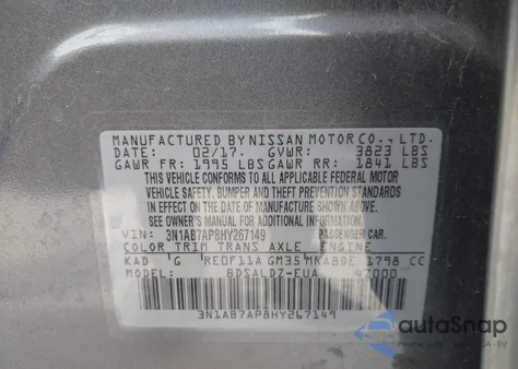 2017 Nissan Sentra Sv from USA, damaged, VIN 3N1AB7AP8HY267149